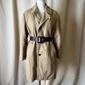 Vintage Great Western‎ Borg Lined Camel Wool Coat 1950s-60s Women's Medium